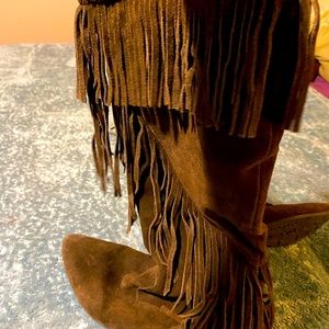 Sam Edelman brown suede fringe boots